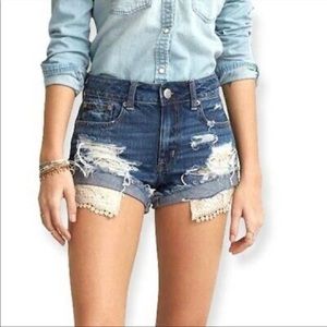 ⭐️ American Eagle Jean Shorts 2 High Rise Festival Distressed Crocheted Cheeky